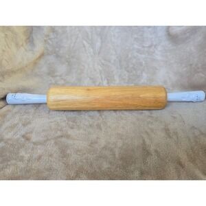 Vintage Pillsbury Doughboy Wooden Rolling Pin Poppin Fresh White Plastic Handles